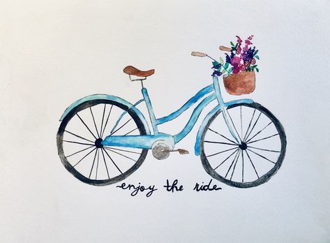 Watercolour Bicycle, Watercolor Bicycle, Watercolor Bike, Motivation Cards, Scripture Painting, Spring Drawing, Hand Lettering Cards, Detailed Coloring Pages, Ship Drawing