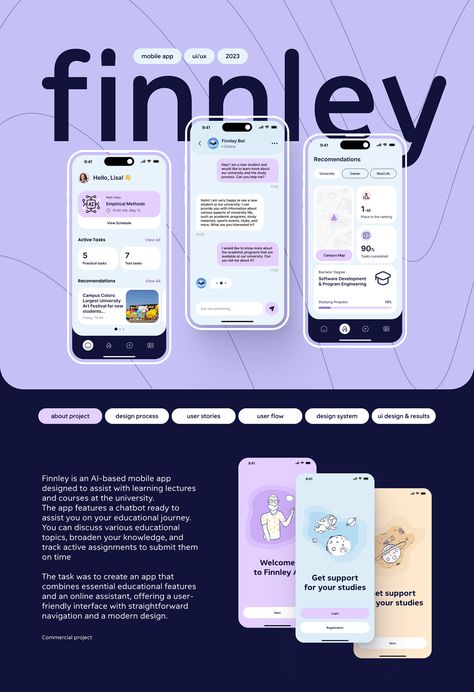 Finnley | University AI Assistant - UX/UI Case Study :: Behance Ui Case Study, Ui Portfolio, Ux Design Portfolio, Design Sites, Ux Kits, Ui Ux 디자인, Case Study Template, Case Study Design, Design Thinking Process