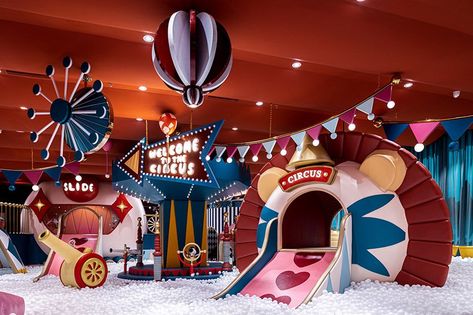 vibrant shapes, colors & textures complete indoor children's park by x+living in china Store Architecture, Hidden Lighting, Indoor Playground Equipment, Restroom Design, Living In China, Children Park, Neon Painting, Playground Design, Ice Rink