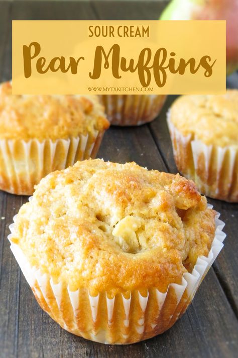 Pear Muffins Recipes, Sour Cream Muffins, Fall Muffins, Pear Bread, Pear Muffins, Doughnut Recipes, Healthy Muffin, Texas Kitchen, Canned Pears