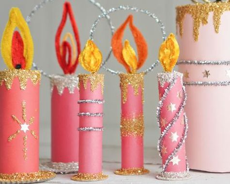 Retro Paper Christmas Candles made from Cardboard Tubes and Paper Roll – Smile Mercantile Craft Co. 3d Christmas, Noel Christmas, Vintage Christmas Decorations, Winter Crafts, Xmas Crafts, Christmas Candles, Paper Craft Projects, Christmas Inspiration, Retro Christmas