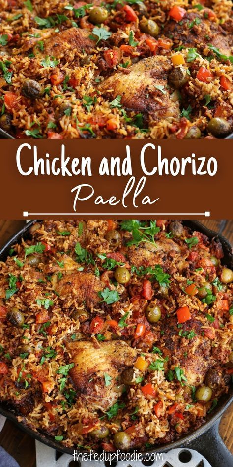 Chicken and Chorizo Paella is an easy and flavorful one-pot dinner the whole family will love. #ChickenChorizoRecipe #ChickenAndChorizoPaella #ChickenRecipesDinnerEasy #ChickenChorizo #ChorizoRecipes #ChorizoRecipesDinner #Chorizo Big One Pot Meals, Recipes With Pork Chorizo, What To Do With Chorizo, Chorizo Recipes Dinner Casserole, Chorizo Links Recipes, Recipes With Ground Chorizo, Chicken And Chirozo, Chorizo Links Recipes Dinner, Chorizo Chicken Recipes