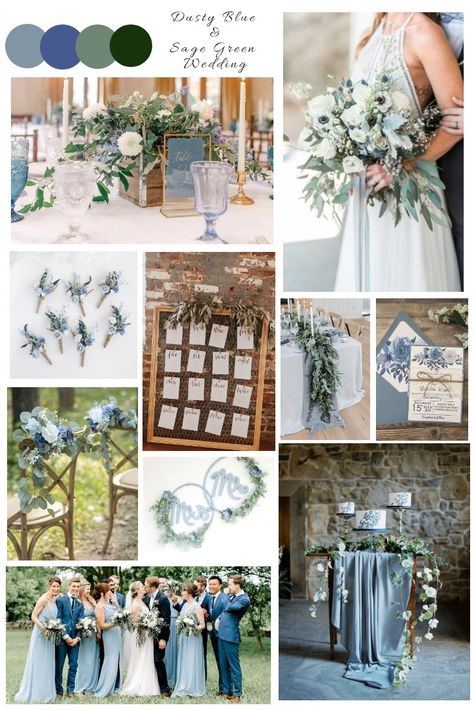 Blue And Sage Green Wedding, Sage Wedding Colors, Hiasan Perkahwinan, Blue And Sage Green, Wedding Color Schemes Blue, Sage Green Wedding Colors, Wedding Color Scheme, Wedding Color Pallet, Wedding Greenery