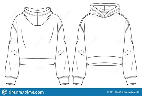 Hoodie Illustration, Flat Sketch Template, Hoodie Template, Fashion Flat Sketch, Sketch Template, Hooded Crop Top, Fashion Design Template, Hoodie Drawing, Womens Sweatshirts Fashion