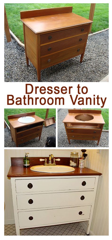 RePurpose: Dresser to Bathroom Vanity Dresser Vanity Bathroom, Diy Baskets, Diy Muebles Ideas, Repurposed Dresser, Diy Bathroom Vanity, Sink Ideas, Dresser Vanity, Diy Casa, Diy Vanity