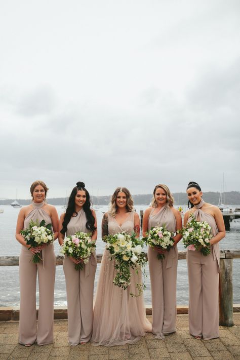 House of Ollichon loves...Bridesmaids in jumpsuits! #bridaljumpsuit #bridalwear #jumpsuit #bridesmaid Bridesmaid Jumpsuit, Bridesmaids Outfits, Mono Ha, Women Standing, Bridesmaids Jumpsuits, Champagne Bridesmaid, Blush Bridesmaids, Wedding Jumpsuit, Cheap Bridesmaid