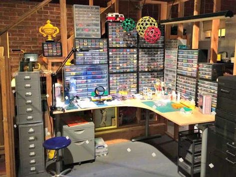 went back to it three times during our stay so we our son could check out every detail. I was looking back at the photos Lego Storage Ideas Organizers, Lego Workstation, Lego Movie Sets, Lego Storage Solutions, Lego Room Ideas, Lego Storage Organization, Lego Bedroom, Lego Organization, Lego Table