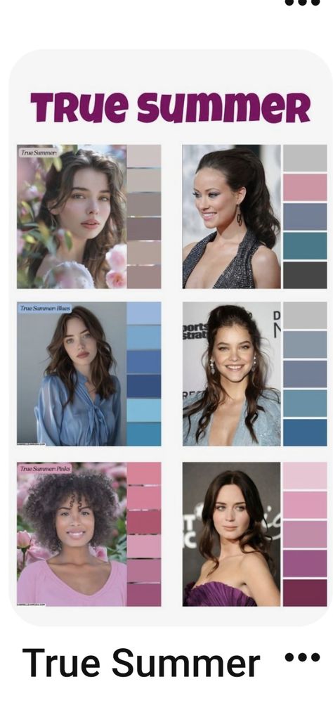 True Summer Inspiration, True Winter Summer Outfits, True Summer Makeup Palette, True Summer Blush, True Summer Hair Color Palette, True Summer Palette Outfits, True Summer Outfits Inspiration, True Summer Color Analysis, True Summer Vs Soft Summer