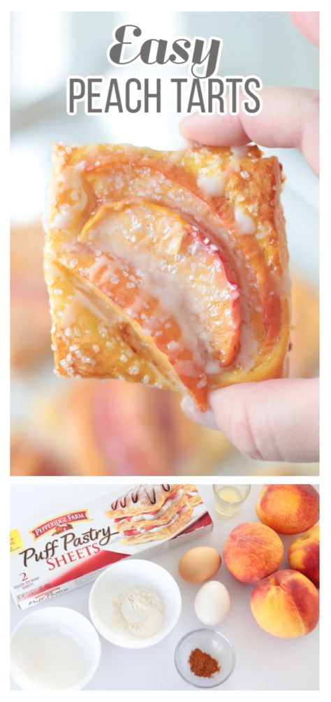 Peach Tartlets Puff Pastries, Phyllo Dough Recipes Dessert Peach, Freezable Peach Recipes, Peach Hand Pies With Puff Pastry, Peach Upside Down Puff Pastry, Peach Crossaint, Peach Tarts Recipe, Fresh Peach Turnovers Puff Pastries, Mini Peach Desserts