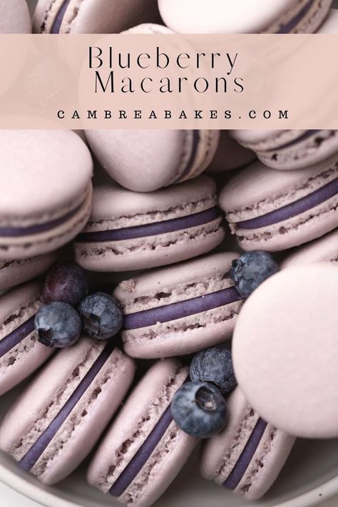 blueberry macarons in a bowl. Blueberry Ganache, Blueberry Pop Tarts, Blueberry Macarons, Macaroon Filling, Macaroons Flavors, Easy Macaroons Recipe, French Macaroon Recipes, Strawberry Tower, Macarons Macaroons