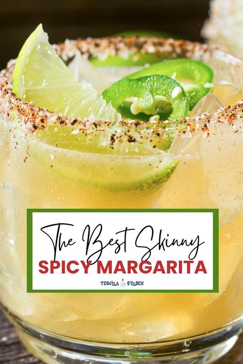 Spicy Skinny Margarita (So Good!) Spicy Margarita Recipe Easy, Jalapeño Margarita Recipes, Vodka Margarita Recipes, Simple Tequila Cocktails, Tequila Margarita Recipes, Spicy Margarita Mocktail, Drinks With Tequila, Margarita Shots, Spiced Margarita