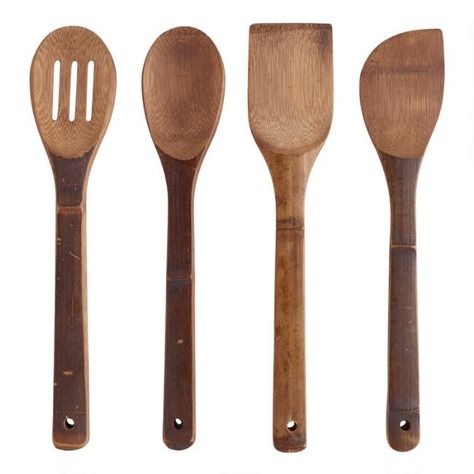 Carbonized Bamboo Essential Cooking Utensils 4 Pack Kitchen World, Bamboo Utensils, James May, Thrifty Decor Chick, Beach Cabin, Stainless Steel Bowls, Cooking Spoon, Cooking Gadgets, Conscious Consumer