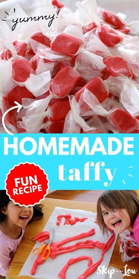 Homemade Taffy | Skip To My Lou Candy Making For Kids, Easy Taffy Recipe, Homemade Candies Easy, How To Make Taffy, Wonka Week, Homemade Taffy, Easy Homemade Candy, Grandkid Crafts, Taffy Recipe