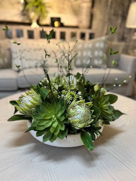 Succulent And Orchid Arrangements, Flowers In Bowls Floral Arrangements, Ferns And Succulents, Modern Succulent Arrangements, Flower Arrangements In A Bowl, Proteas Flower Arrangements, Protea And Succulent Centerpiece, Floral Arrangements With Succulents, Flower Arrangements With Succulents