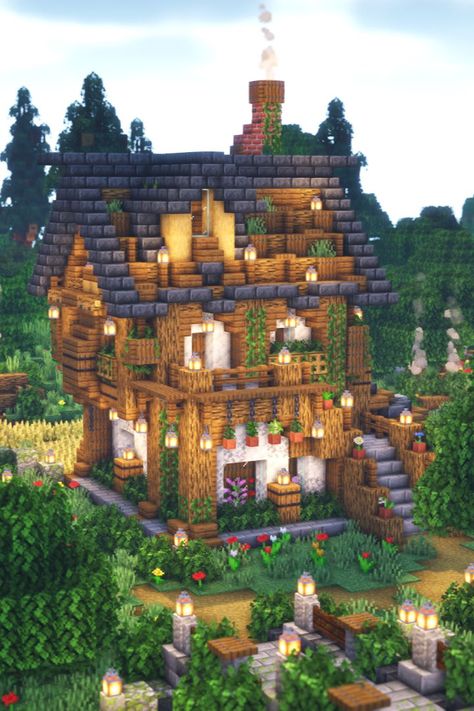 Minecraft Cottage House, Cozy Cottage House, Minecraft Medieval House, Cottage Minecraft, Case Minecraft, Rumah Minecraft Sederhana, Minecraft Aesthetic, Minecraft Structures, Minecraft House Plans