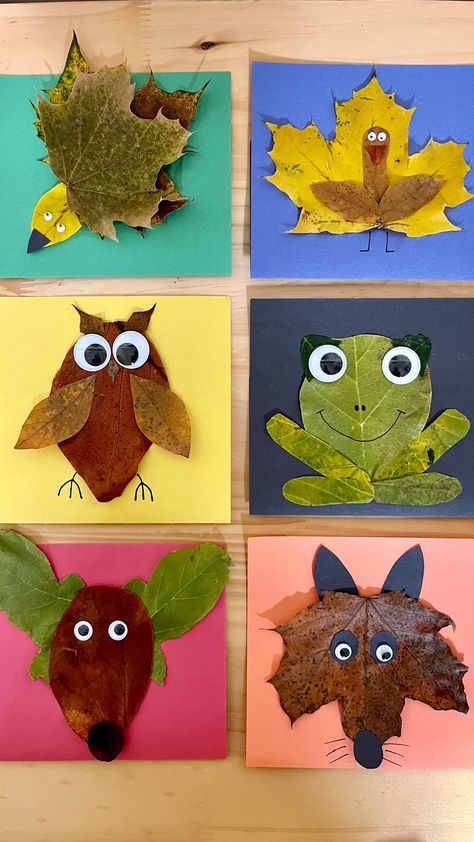 Leaf Eyfs Activities, Leaf Art Activities, Leaf Bugs Craft, Leaf Fox Craft For Kids, Leaf Crafts Toddlers, Leaf Craft Toddler, Autumn Art Eyfs, Toddler Leaf Art, Autumn Craft Toddler