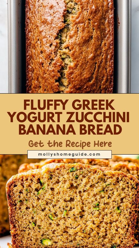 Indulge in a guilt-free treat with this delicious Greek yogurt zucchini banana bread recipe! The combination of moist zucchini and ripe bananas creates a perfect balance of flavors. Using Greek yogurt adds a creamy texture while also upping the protein content. Perfect for breakfast, snacking, or dessert, this bread is sure to become a household favorite. Bake up a loaf today and savor the wholesome goodness with every bite! Banana Yogurt Bread, Zucchini Banana Bread Recipes, Greek Yogurt Banana Bread, Best Greek Yogurt, Zucchini Banana, Zucchini Banana Bread, Healthy Greek Yogurt, Banana Protein, Greek Yogurt Recipes