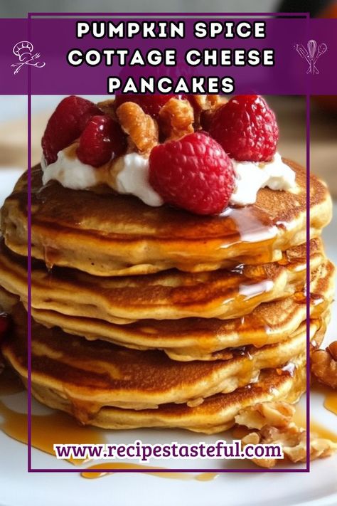 Delight in these Pumpkin Spice Cottage Cheese Pancakes, a perfect fall breakfast that combines the protein of cottage cheese with warm seasonal flavors. Fluffy and satisfying, they’re a delicious way to start your day! Cottage Cheese Recipes Breakfast, Cottage Cheese Pancakes Recipe, Cottage Cheese Muffins, Cinnamon Roll French Toast Bake, Pumpkin Protein Pancakes, Cottage Cheese Breakfast, Apple Cinnamon Pancakes, Cottage Cheese Eggs, Pumpkin Pancake Recipe