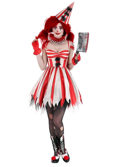 PRICES MAY VARY. Size: X-Small COSTUME INCLUDES: This Sinister Circus Clown Costume for adults includes a clown dress, a collar, a clown hat, and a pair of fingerless gloves. FROM FUN COSTUMES: Halloween costumes are what we do and we're always excited to make outfits for the scariest villains of Halloween! You will love roleplaying as an evil circus clown with this clown costume for women. AUTHENTIC DESIGN: This Sinister Clown adult costume starts as a fun clown dress that has lots of stains, t Clown Costume, Circus, Carnival, Halloween, Red, White, Black