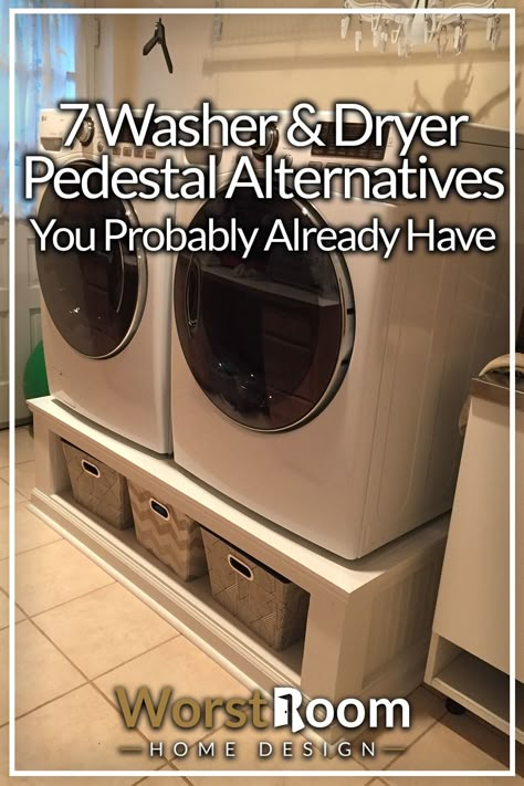 These washer and dryer pedestal alternatives can make the chore of doing laundry a lot more peaceful and comfortable without breaking the bank.  #laundry #cleaning #detergent #drycleaning #apartments #clean #cleaningservice #housekeeping #washing #machine Built In For Washer And Dryer, Laundry Room Stand For Washer And Dryer, Diy Laundry Riser Washer And Dryer, Laundry Room Washer And Dryer Pedestal, Diy Stand For Washer And Dryer, Uneven Washer And Dryer, Laundry Room With Sink Between Washer And Dryer, Wash And Dryer Pedestal, Washing Machine Pedestal Platform