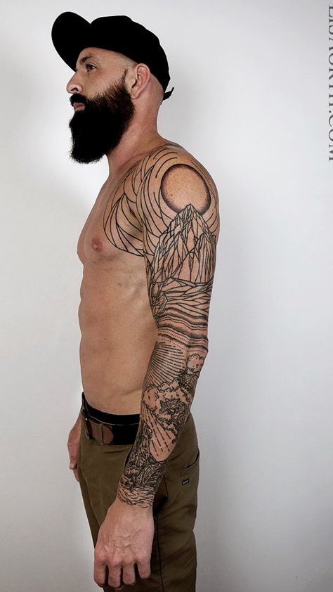 Mens Desert Tattoo, Desert Leg Tattoo, Simple Nature Sleeve Tattoo, Lisa Orth Tattoo, Tree Shoulder Tattoo For Men, California Sleeve Tattoo Ideas, Desert Tree Tattoo, Desert Half Sleeve Tattoo, Joshua Tree Desert Tattoo