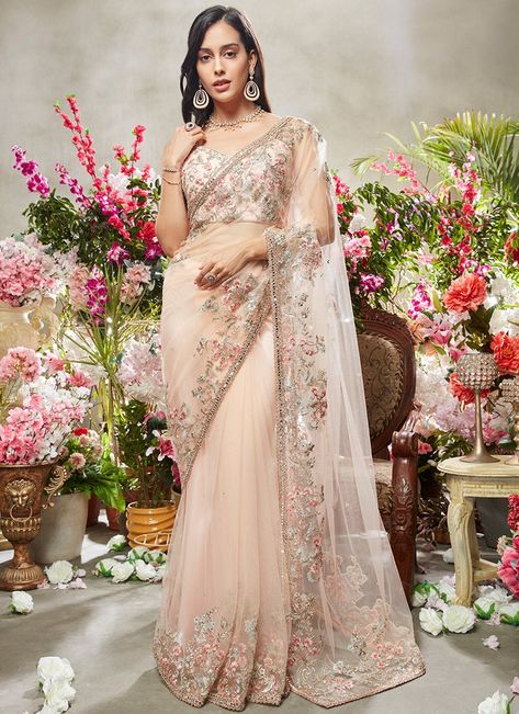 Designer Sarees Wedding Party Wear, Net Saree Designs, Reception Saree, Party Wear Sarees Online, Designer Sarees Wedding, Lehenga Saree Design, Trendy Outfits Indian, Wedding Party Wear, Sarees Wedding