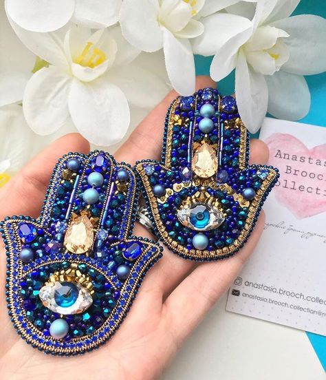 Hamsa Hand Embroidery, Hamsa Embroidery, Hasma Hand, Hamsa Art, Hamsa Hand Jewelry, Blue Hamsa, Evil Eye Hand, Hand Brooch, Brooches Jewelry