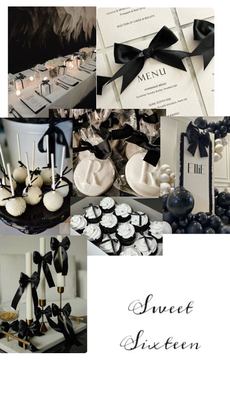 17th Birthday Ideas, Bow Birthday, Eighteenth Birthday, Black Theme, 17th Birthday, 25th Birthday, 13th Birthday, Aesthetic Collage, Grad Parties