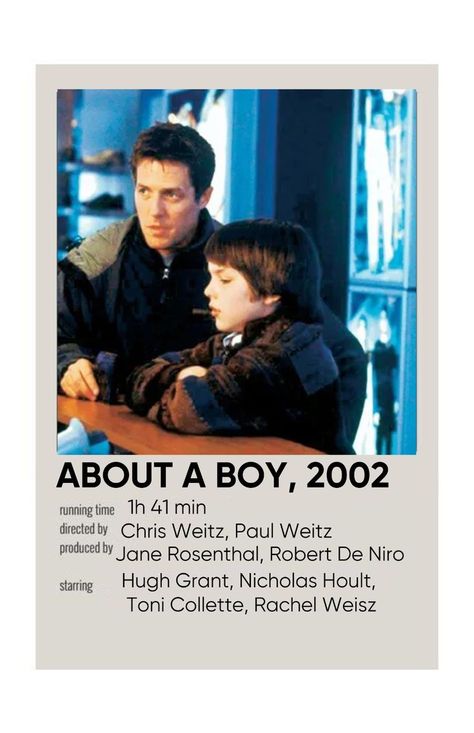 about a boy movie polaroid poster About A Boy Movie, Hugh Grant Movies, Boy Movie, Movies For Boys, About A Boy, Nicholas Hoult, Polaroid Poster, Hugh Grant, Rachel Weisz