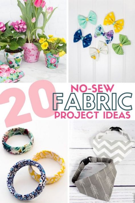 Use up that fabric stash with 20 of the Best No-Sew Scrap Fabric Project Ideas. Each project includes a full step by step tutorial. #nosew #scrapfabricprojects #nosewcrafts Crafts With Scrap Fabric No Sew, Crafts With Scraps Of Fabric, Leftover Fabric Ideas No Sew, Scrap Fabric Crafts Sewing Patterns, Diy Scrap Fabric Ideas, Fabric Scrap Projects No Sew, Easy Fabric Crafts To Sell, Easy Diy Fabric Crafts, Scrap Fabric Crafts No Sew