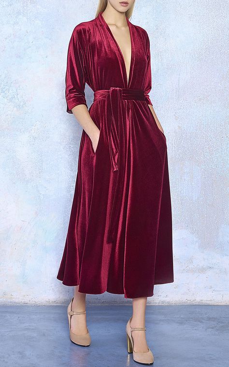 Velvet Three Quarter Sleeve Midi Dress by LUISA BECCARIA for Preorder on Moda Operandi Velvet Dress Designs Gowns, Lace Hijab, 60s Outfits, Fashion 60s, Velvet Dress Designs, Luisa Beccaria, Velvet Clothes, Red Velvet Dress, Velvet Midi Dress