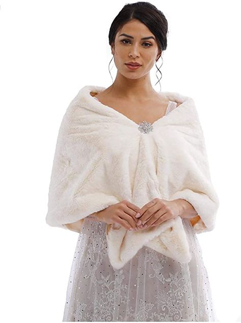 Yalice Wedding Faux Fur Shawl and Wrap Bridal Fur Stole Cape Fur Scarf for Bride and Bridesmaids (Beige) at Amazon Women’s Clothing store Fur Shawl Wedding, Winter Bridesmaids, Bridal Fur, Faux Fur Shawl, Fur Shrug, Cape Scarf, Faux Fur Stole, Wedding Fur, Faux Fur Wrap