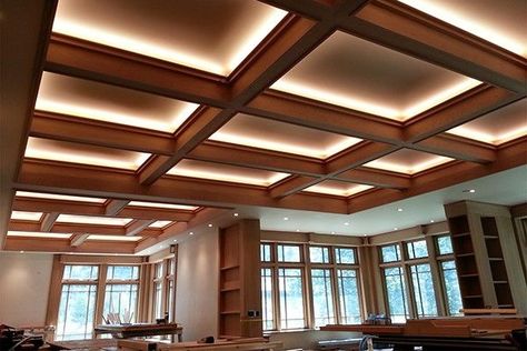 Coffered Ceiling Lighting, Coffered Ceiling Ideas, Waffle Ceiling, Coffered Ceiling Design, Wooden Ceiling Design, Ceilings Design, House Ceiling, House Ceiling Design, Wooden Ceiling