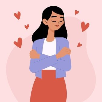 Woman hugging herself with hearts. love yourself. love your body concept. vector illustration. | Premium Vector Illustration Design Poster, Illustration Art Girl, Woman Illustration, People Illustration, Illustration Girl, Art And Illustration, Cute Illustration, Character Illustration, Graphic Illustration