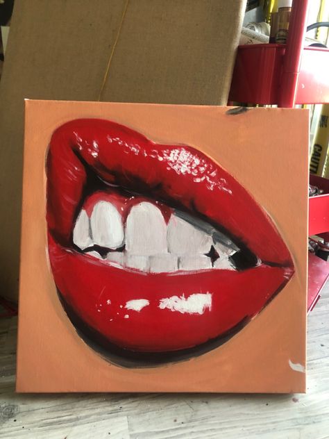 Mouth Painting Acrylic, Complex Paintings, Lips Canvas Painting, Lip Painting, Paint Lips, Mouth Painting, Ballet Drawings, Pop Art Lips, Art Lips