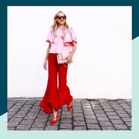 12 Fashion Rules That You Should Break - Brit + Co Bold Colors Outfits, Mode Monochrome, Pink Ladies Outfit, Kain Linen, Leandra Medine, Giovanna Battaglia, Anna Dello Russo, Red Tea, Red Pants