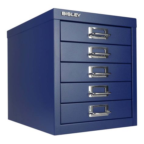 Bisley 11'' wide 5-drawer steel file cabinet in navy blue, offering modern and colorful storage for home offices or workspaces. The cabinet features steel construction and label holders on each drawer for easy organization. Home Office Craft Room, Office File Cabinets, Office Colors, Functional Storage, File Cabinet, Staying Organized, Home Office Decor, Filing Cabinet, House Colors