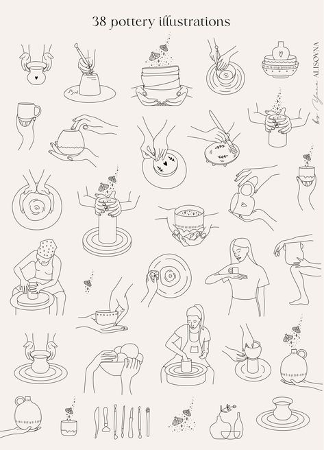 Pottery Doodle Art, Pottery Painting Illustration, Ceramic Line Art, Pottery Illustration Design, Pottery Illustration Drawings, Ceramic Poster Design, Pottery Instagram Feed, Pottery Branding Design, Pottery Doodle