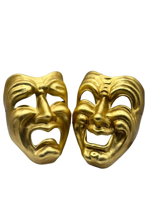 PRICES MAY VARY. Theatre masks hand made of paper mache Tragedy and comedy mask Commedia Dell"arte masks golden masks happy and sad Here you can find the Comedy and Tragedy costume mask in gold. 2 masks. Comedy and tragedy masks were used in ancient Greek theatre. These masks are an enlargement of the traits of the face in joy and sorrow. This is exactly what theatre is, magnifying human emotions. You can hang your handmade Comedy and Tragedy mask on your wall but it is also a stunning mask to w Masquarade Mask, Comedy Mask, Comedy And Tragedy Masks, Joy And Sorrow, Ancient Greek Theatre, Greek Theatre, Drama Masks, Tragedy Mask, Theatre Masks