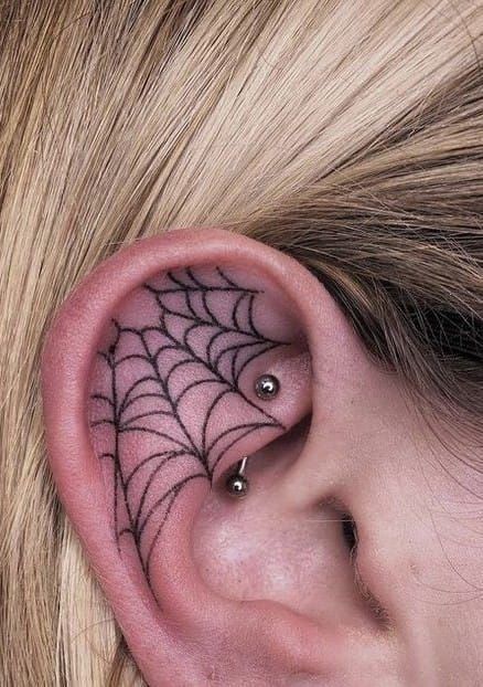 Inner Ear Tattoo, Year Tattoo, Emo Tattoos, Leo Tattoo, Spider Web Tattoo, Bauch Tattoos, Goth Tattoo, Web Tattoo, Celtic Tattoo