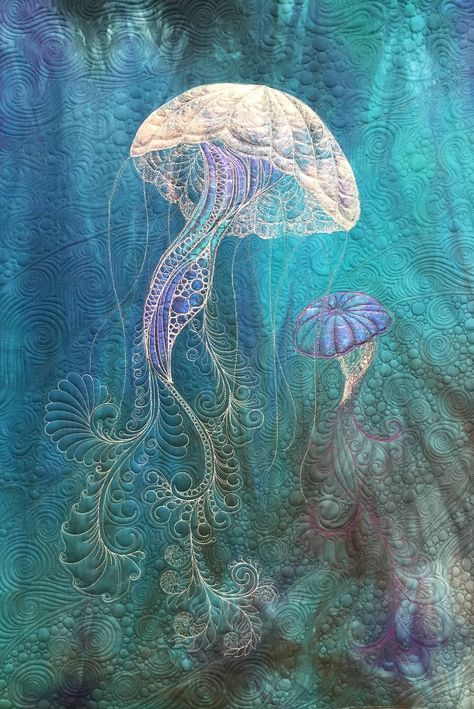 Seascape Quilts, Quilted Wall Hangings Patterns, Ocean Quilt, Textiles Sketchbook, Fish Quilt, Sea Quilt, Landscape Art Quilts, Appliqué Quilts, Landscape Quilt