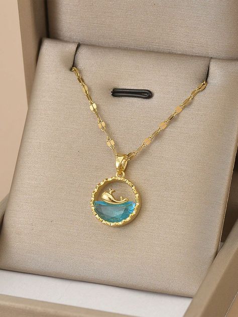 1pc Whale Shaped Stainless Steel Women's Necklace Yellow Gold    Stainless Steel     Women Fashion Jewelry, size features are:Bust: ,Length: ,Sleeve Length: Women's Necklace, Women Pendant, Gold Collar, Necklace Sizes, Fashion Online Shop, Pendant Necklaces, All Fashion, Women Fashion, Womens Necklaces