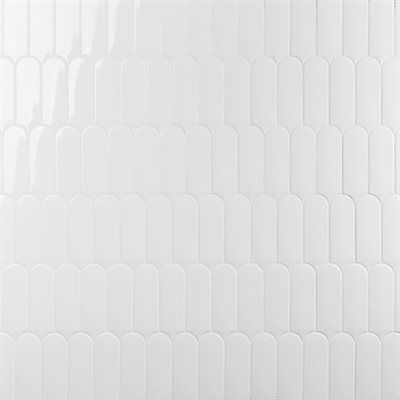 Fan White 3x8 Polished Fishscale Tile, Master Bath Tile, Bath Tile, White Wall Tiles, Cherry Kitchen, Tiles For Wall, Fish Scale Pattern, Polish Ceramics, Kitchen Backsplash Designs