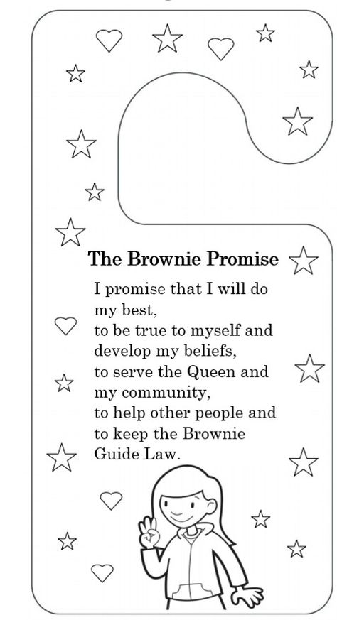 brownie promise UK door hanger to colour in & cut out Brownie Guides Activities, Brownies Crafts Girlguiding, Brownie Guides Uk, Brownie Promise Activities Uk, Camping Brownies, Girlguiding Brownies, Girl Scout Camping Activities, Girlguiding Rainbows, Brownie Meeting Ideas