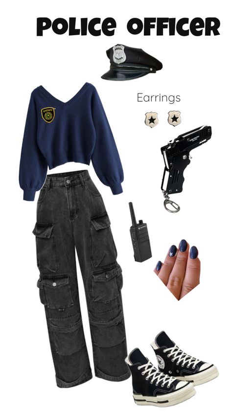 #cops#robbers#halloweencostumes Undercover Cop Outfit, Halloween Cops And Robbers, Diy Cop Costume Women, Officer Costume Women, Cops And Robbers Theme, Diy Cop Costume, Robbers Halloween Costume, Cop Costume Halloween, Cops And Prisoner Costume