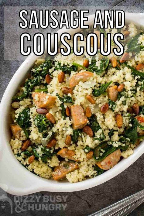 Couscous Spinach Recipes, Italian Sausage Quinoa, Kielbasa And Couscous, Dinner Ideas With Couscous, Chicken Sausage Couscous Recipes, One Pot Couscous Recipes, Italian Sausage Couscous Recipes, Meals With Couscous Dinners, Couscous Casserole Recipes