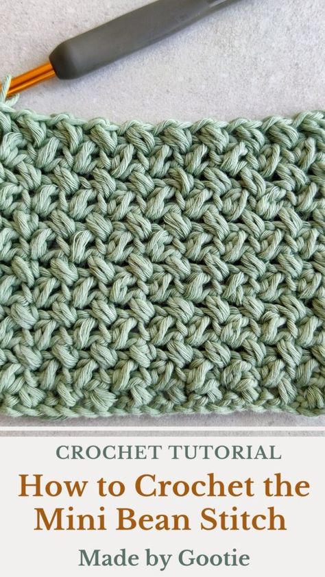 mini bean stitch Mini Bean Stitch, Wave Blanket, Puff Stitch Crochet, 100 Crochet Stitches, Bean Stitch, Loom Knitting Projects, Cozy Crochet Patterns, Crochet Stitches For Blankets, Dishcloth Crochet Pattern