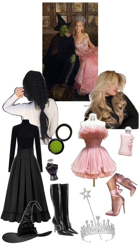 Glinda and Elphaba Costume Aesthetic Glinda And Elphaba Costume, Elphaba Costume, Glinda And Elphaba, Glinda Costume, Costume Duo, Costume Aesthetic, Elphaba And Glinda, Halloween Duos, Wicked Costumes