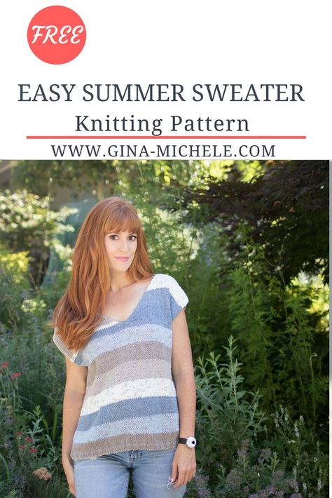 FREE knitting pattern for this Easy Summer Sweater. Perfect for beginners! #knitting #knittingpattern #freeknittingpattern Easy Sweater Knitting Patterns, Summer Knitting Patterns, Summer Top Pattern, Knit Top Patterns, Knitting Dress, Knitting Patterns Free Sweater, Sweater Knitting Pattern, Beginner Knitting Patterns, Summer Sweater