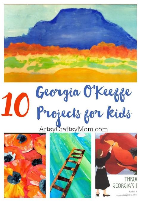 Georgia O'Keeffe was famous for her large and detailed paintings. This month, let's celebrate her birth anniversary with 10 Fun O'Keeffe projects for kids! Women Artists For Kids, Georgia O'keefe Art, Art Project For Kids, Montessori Art, Grant Wood, Georgia Okeefe, Art Program, Berthe Morisot, Artist Project